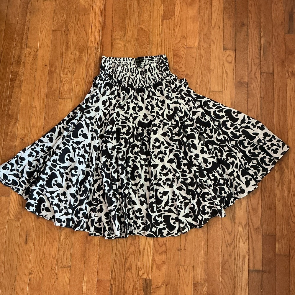 Grace Elements Fiesta Maxi Skirt Medium Black White Damask Cotton Tiered Boho